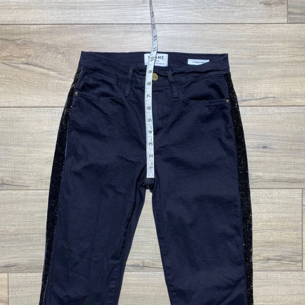 Frame Denim Womens Le High Straight Tuxedo Velvet Stripe‎ Jeans Size 25 Black
